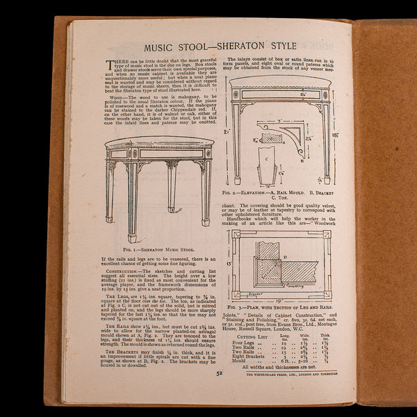 Vintage Furniture Designs Folio, English, Carpenter's Reference Book, Patterns