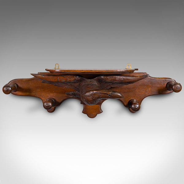 Antique Carved Eagle Coat Rack, Scottish, Oak, Hall Peg Mount, Victorian, C.1900