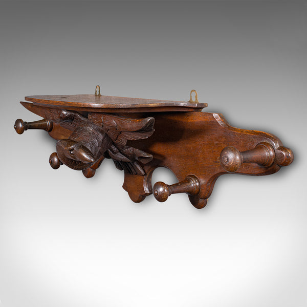 Antique Carved Eagle Coat Rack, Scottish, Oak, Hall Peg Mount, Victorian, C.1900