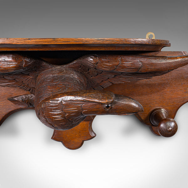 Antique Carved Eagle Coat Rack, Scottish, Oak, Hall Peg Mount, Victorian, C.1900