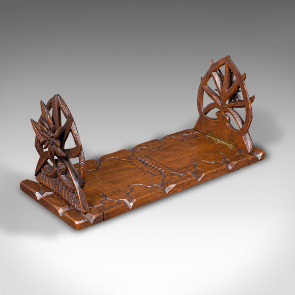 Vintage Extending Book Slide, Anglo Indian, Teak, Decorative Novel Stand, C.1930