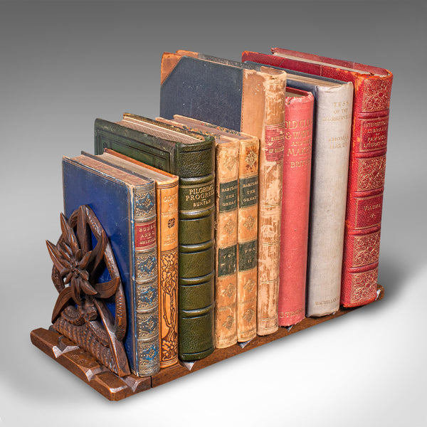 Vintage Extending Book Slide, Anglo Indian, Teak, Decorative Novel Stand, C.1930