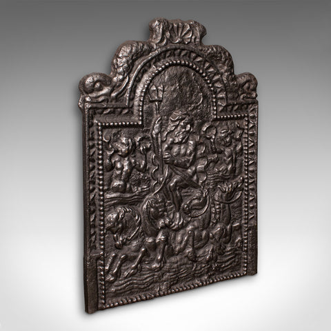 Large Antique Decorative Fire Back, English Cast Iron, Fireplace, Georgian, 1800