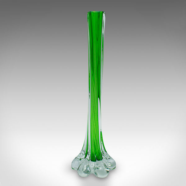 Pair Of Vintage Twist Stem Vases, French, Art Glass, Flower Sleeve, Mid Century