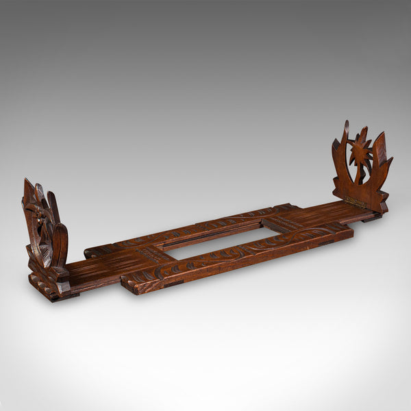 Antique Carved Bookslide, Continental, Fruitwood, Extending Book Rest, Edwardian
