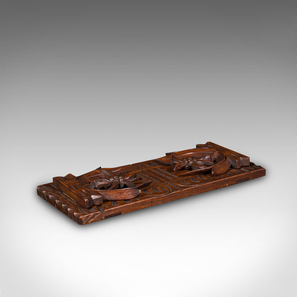 Antique Carved Bookslide, Continental, Fruitwood, Extending Book Rest, Edwardian