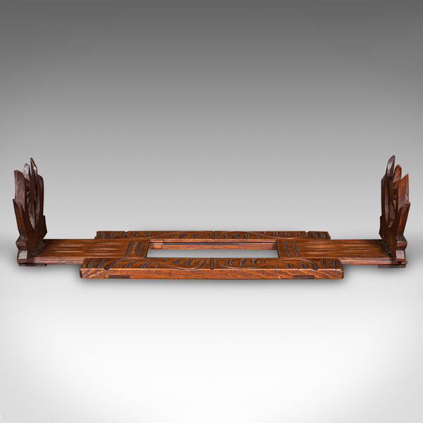 Antique Carved Bookslide, Continental, Fruitwood, Extending Book Rest, Edwardian