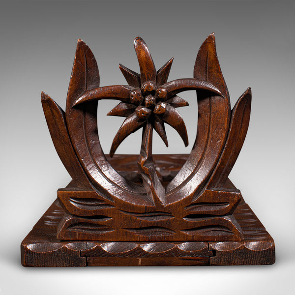 Antique Carved Bookslide, Continental, Fruitwood, Extending Book Rest, Edwardian