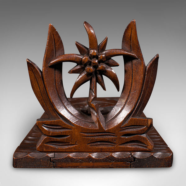 Antique Carved Bookslide, Continental, Fruitwood, Extending Book Rest, Edwardian