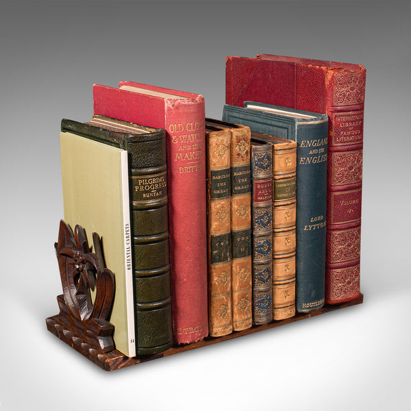 Antique Carved Bookslide, Continental, Fruitwood, Extending Book Rest, Edwardian