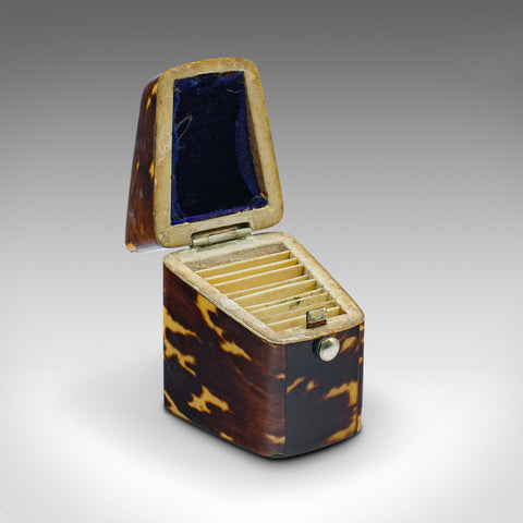 Small Antique Lady's Stamp Box, English, Faux Tortoiseshell Case, Edwardian