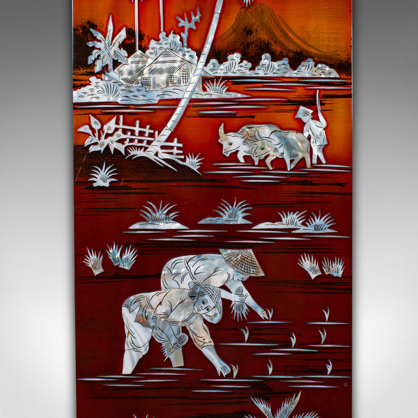 Vintage Set Of Wall Panels, Chinese, Lacquer, Mother of Pearl, Oriental Display