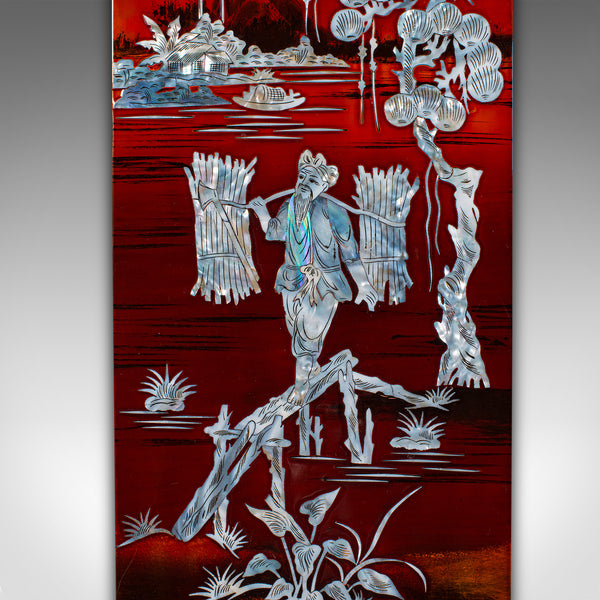 Vintage Set Of Wall Panels, Chinese, Lacquer, Mother of Pearl, Oriental Display