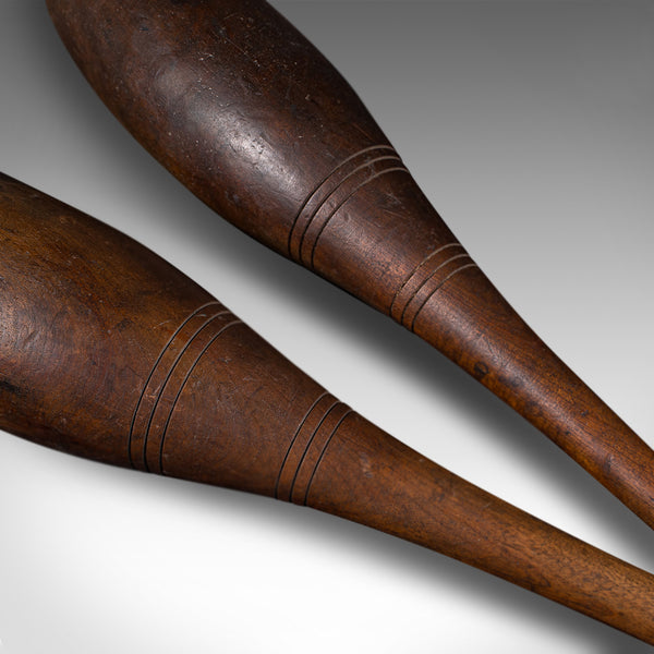 Pair Of Antique Exercise Clubs, English, Weighted Beech, Fitness Aid, Circa 1920