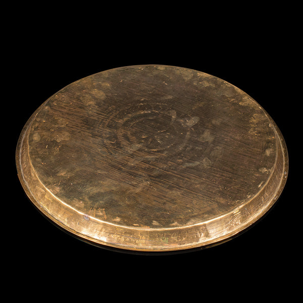 Antique Kasmiri Decorative Tray, Indian, Engraved, Brass, Platter, Victorian