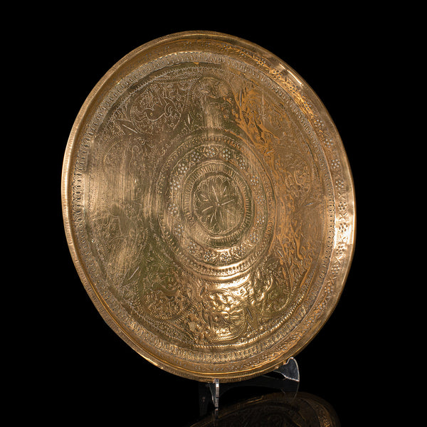 Antique Kasmiri Decorative Tray, Indian, Engraved, Brass, Platter, Victorian