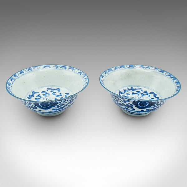 Pair Of Antique Blue and White Serving Bowls, Chinese, Ceramic, Dish, Victorian