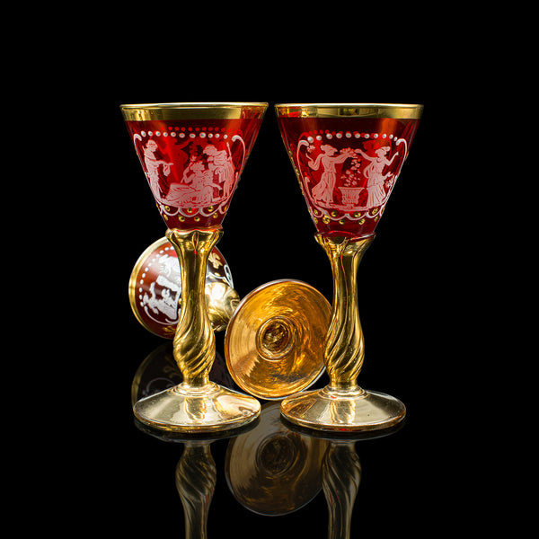 Vintage Aperitif Serving Set, Italian, Art Glass, Ewer, Wine Glasses, Circa 1970