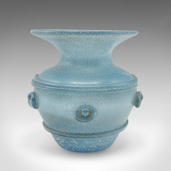 Vintage Frosted Display Vase, Italian, Glass, Ornamental, Flower Pot, Circa 1970