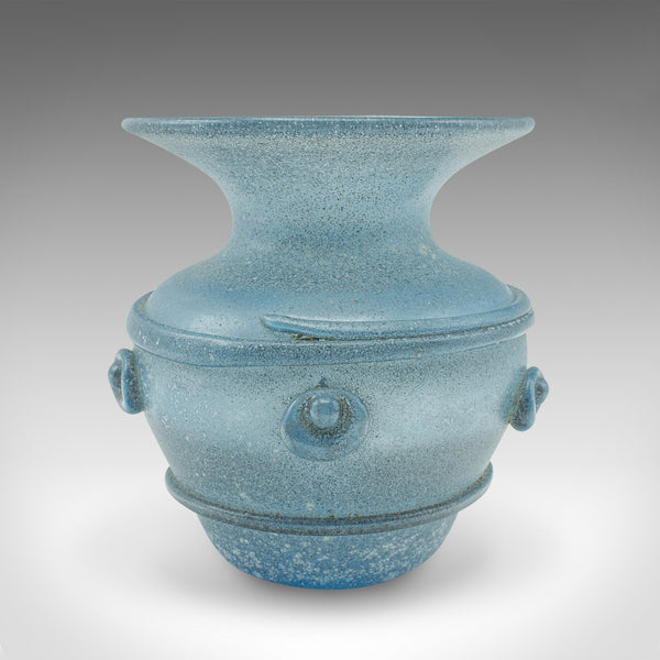 Vintage Frosted Display Vase, Italian, Glass, Ornamental, Flower Pot, Circa 1970