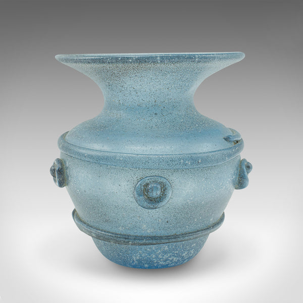 Vintage Frosted Display Vase, Italian, Glass, Ornamental, Flower Pot, Circa 1970