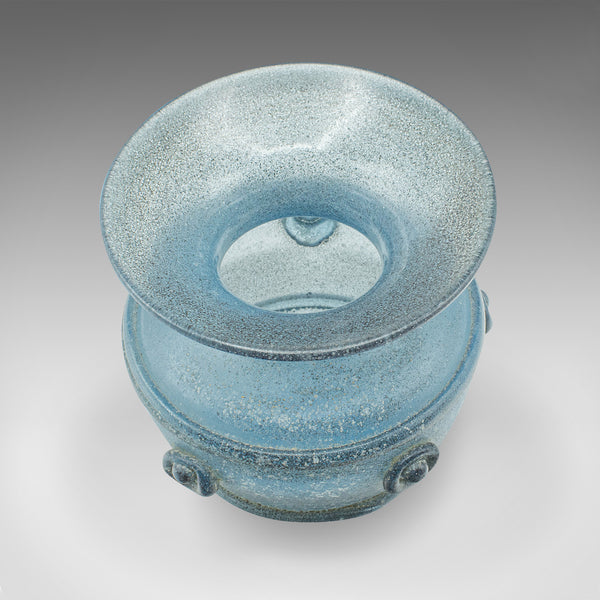 Vintage Frosted Display Vase, Italian, Glass, Ornamental, Flower Pot, Circa 1970