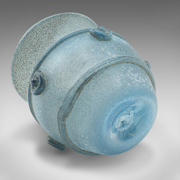 Vintage Frosted Display Vase, Italian, Glass, Ornamental, Flower Pot, Circa 1970