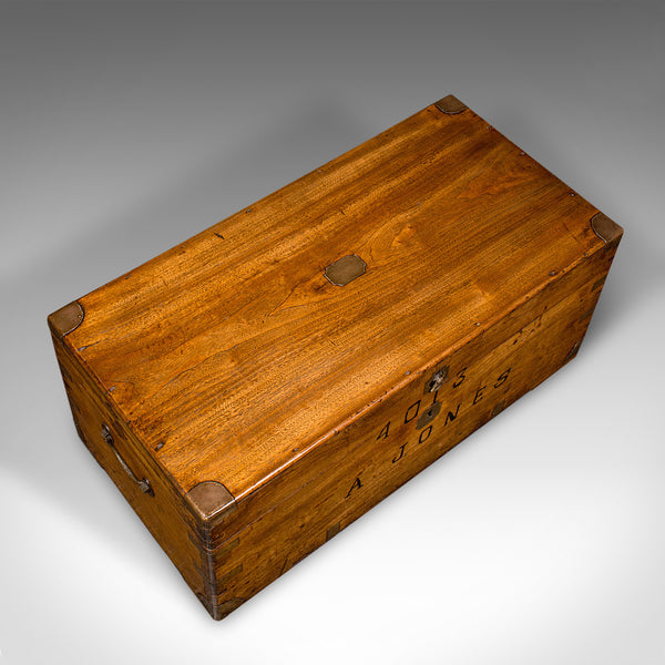 Antique Military Trunk, English, Camphorwood Chest, Blanket Box, Victorian, 1900