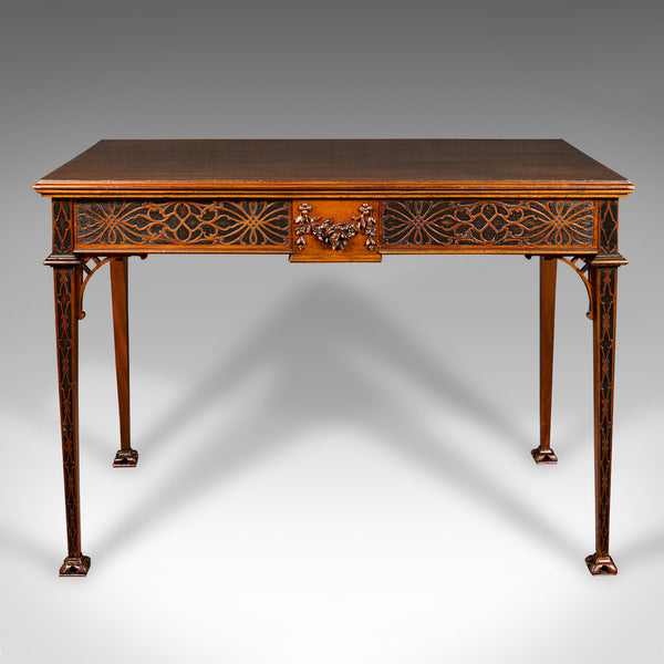Antique Chippendale Revival Table, English, Console, Writing, Hall, Edwardian