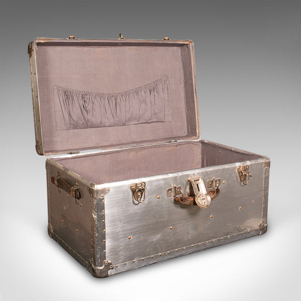Antique Shipping Trunk, Continental, Aluminium, Travelling Chest, Edwardian