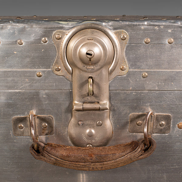 Antique Shipping Trunk, Continental, Aluminium, Travelling Chest, Edwardian