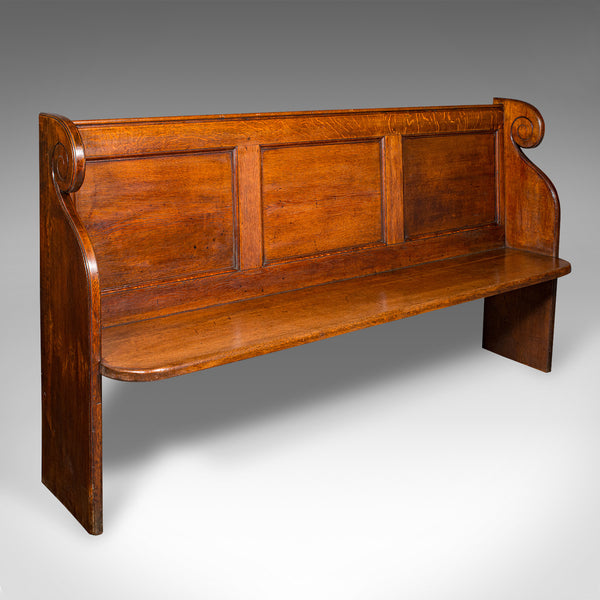 Antique Panelled Church Pew, English, Oak Bench, Ecclesiastic, Victorian, C.1850