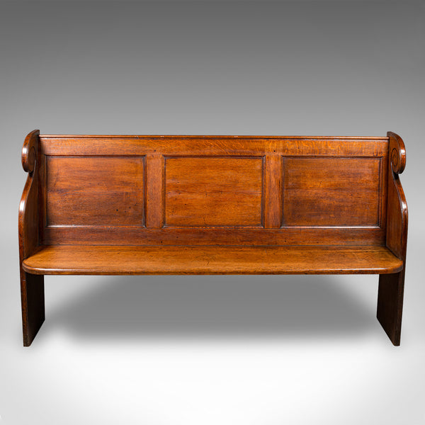 Antique Panelled Church Pew, English, Oak Bench, Ecclesiastic, Victorian, C.1850