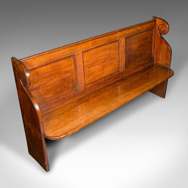 Antique Panelled Church Pew, English, Oak Bench, Ecclesiastic, Victorian, C.1850