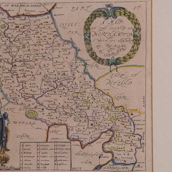 Antique County Map, Northamptonshire, English, Framed Cartography, Richard Blome