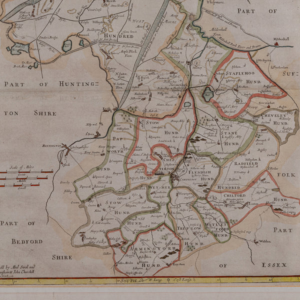 Antique County Map, Cambridgeshire, English, Framed Cartography, Robert Morden