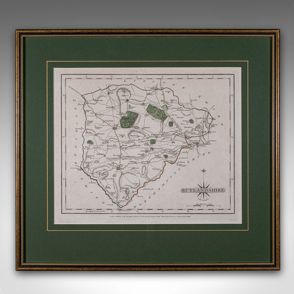 Antique County Map, Rutlandshire, Framed Atlas Cartography, John Cary, Georgian