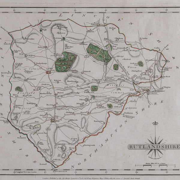 Antique County Map, Rutlandshire, Framed Atlas Cartography, John Cary, Georgian