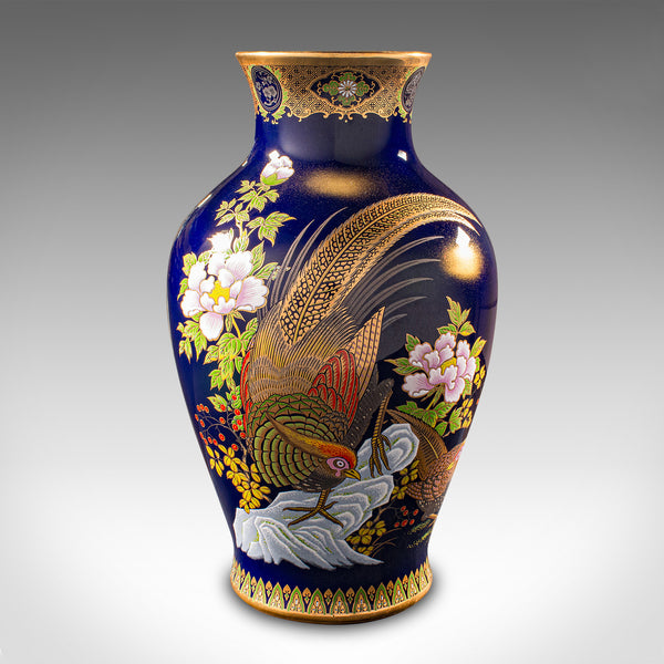 Vintage Golden Pheasant Vase, Chinese, Lacquer Ceramic Baluster Urn, Flower Pot