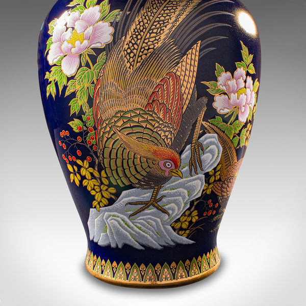 Vintage Golden Pheasant Vase, Chinese, Lacquer Ceramic Baluster Urn, Flower Pot