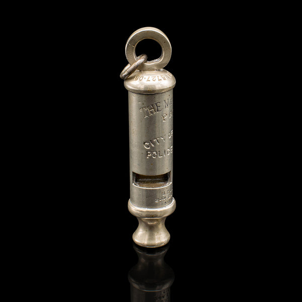 Antique London Police Whistle, English, Brass, Patented, J Hudson, Birmingham