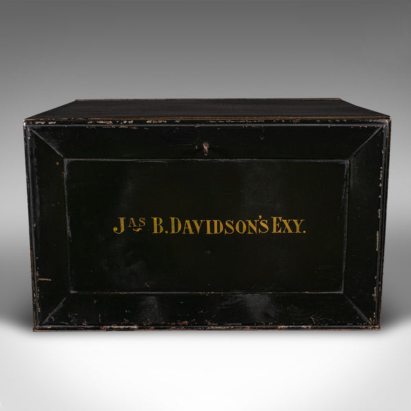 Antique Deed Box, English, Steel, Fall Front Keepsake Case, Office Storage, 1920