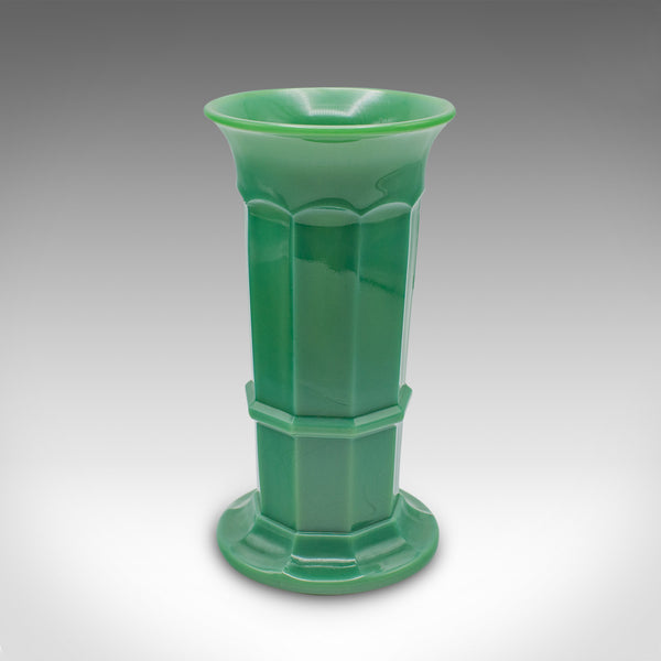 Trio Of Vintage Flower Vases, English, Glass, Candle Stand, Art Deco, Circa 1930