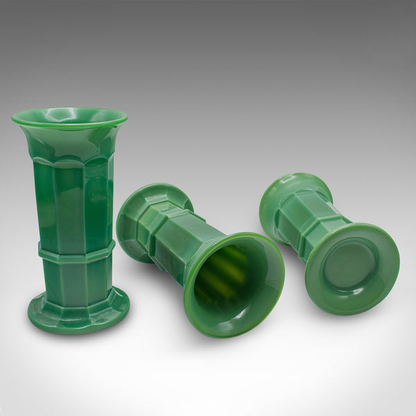 Trio Of Vintage Flower Vases, English, Glass, Candle Stand, Art Deco, Circa 1930