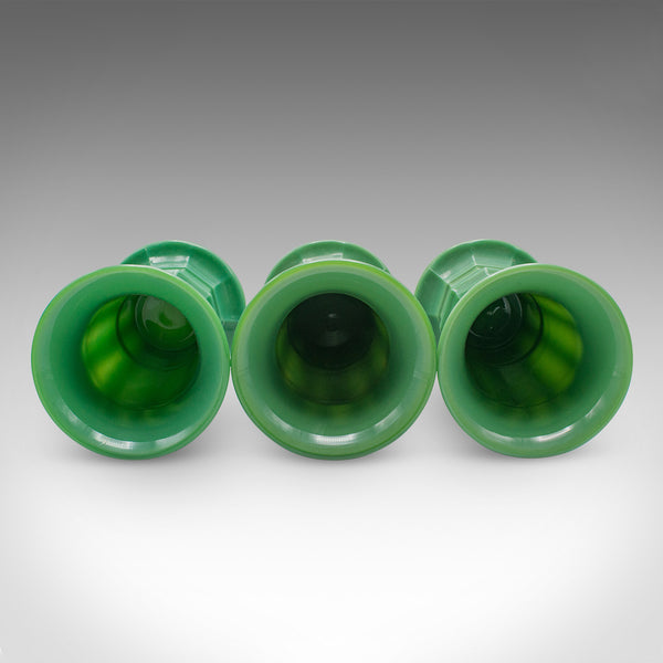Trio Of Vintage Flower Vases, English, Glass, Candle Stand, Art Deco, Circa 1930