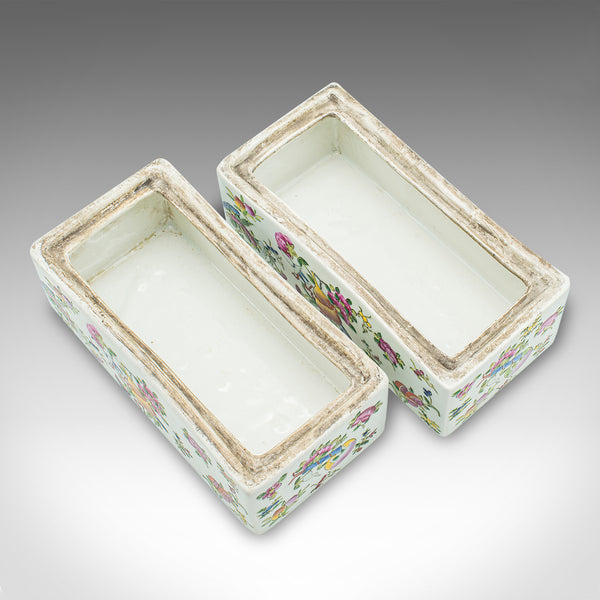Pair Of Antique Decorative Boxes, Chinese, Ceramic, Lidded Dish, Victorian, 1900