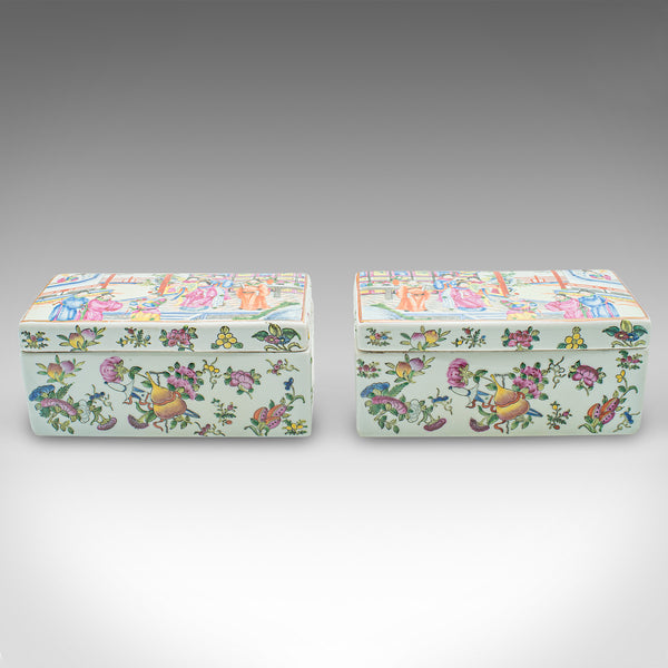Pair Of Antique Decorative Boxes, Chinese, Ceramic, Lidded Dish, Victorian, 1900