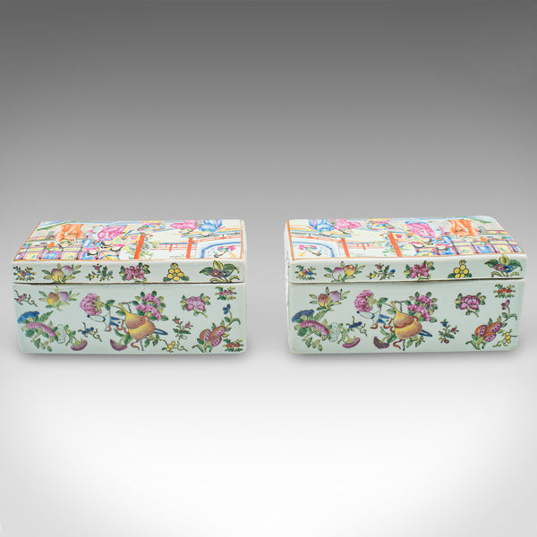 Pair Of Antique Decorative Boxes, Chinese, Ceramic, Lidded Dish, Victorian, 1900