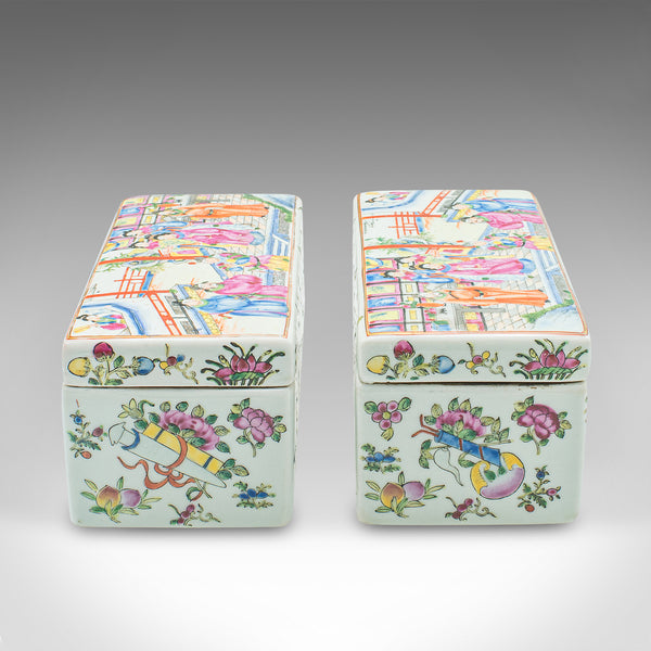 Pair Of Antique Decorative Boxes, Chinese, Ceramic, Lidded Dish, Victorian, 1900
