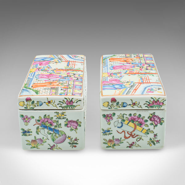 Pair Of Antique Decorative Boxes, Chinese, Ceramic, Lidded Dish, Victorian, 1900